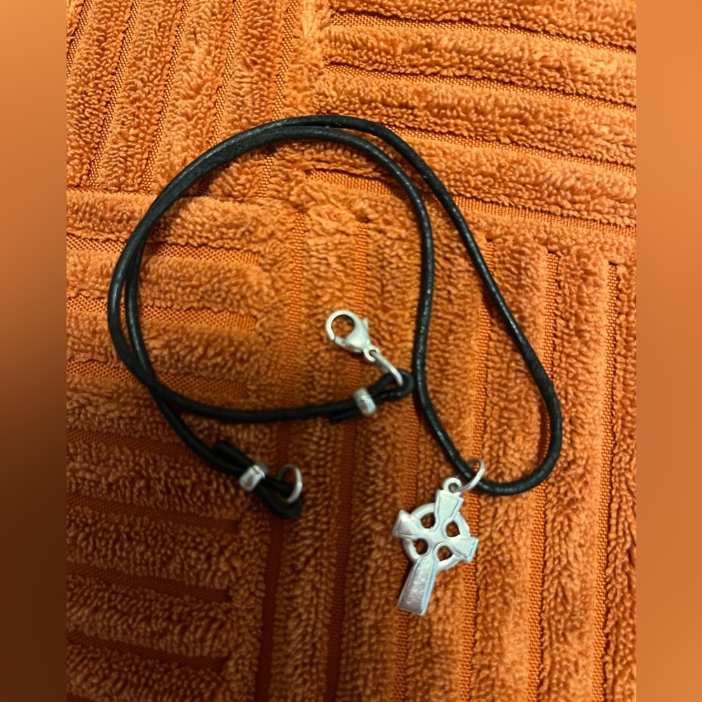 James Avery SS Celtic Cross with Leather Necklace